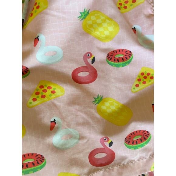 Party Sharks Men's Pink Swim Trunks Size L | Flamingo Pizza Pineapple Print - Picture 3 of 5
